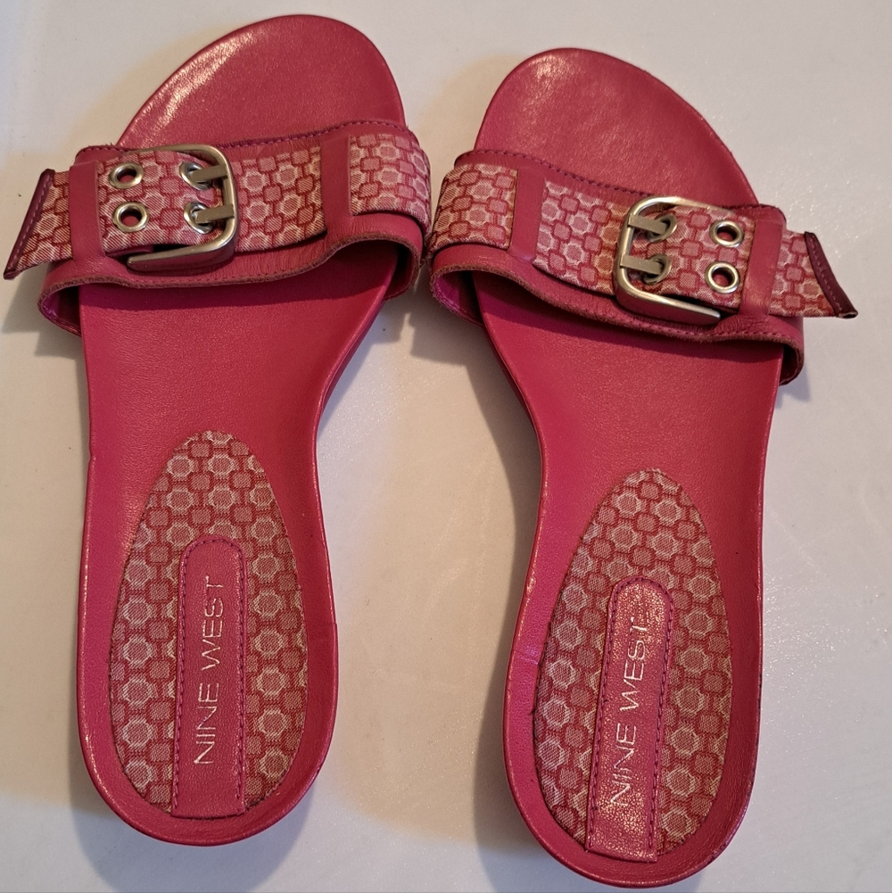 Nine West Pink Slide Sandals Buckle Size 6.5